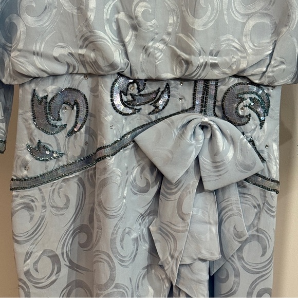 Lauren Alexander Flapper Gatsby Sequin Silk Brocade Midi Dress Light Blue 10 - Picture 8 of 16